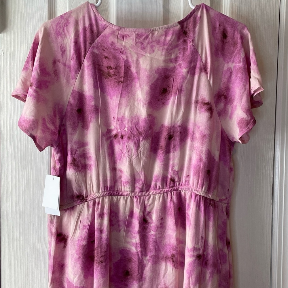 New Abound Dress Large Pink Tie Dye Mini Short Sleeve Front‎ Tie Keyhole Flowy - Picture 8 of 15
